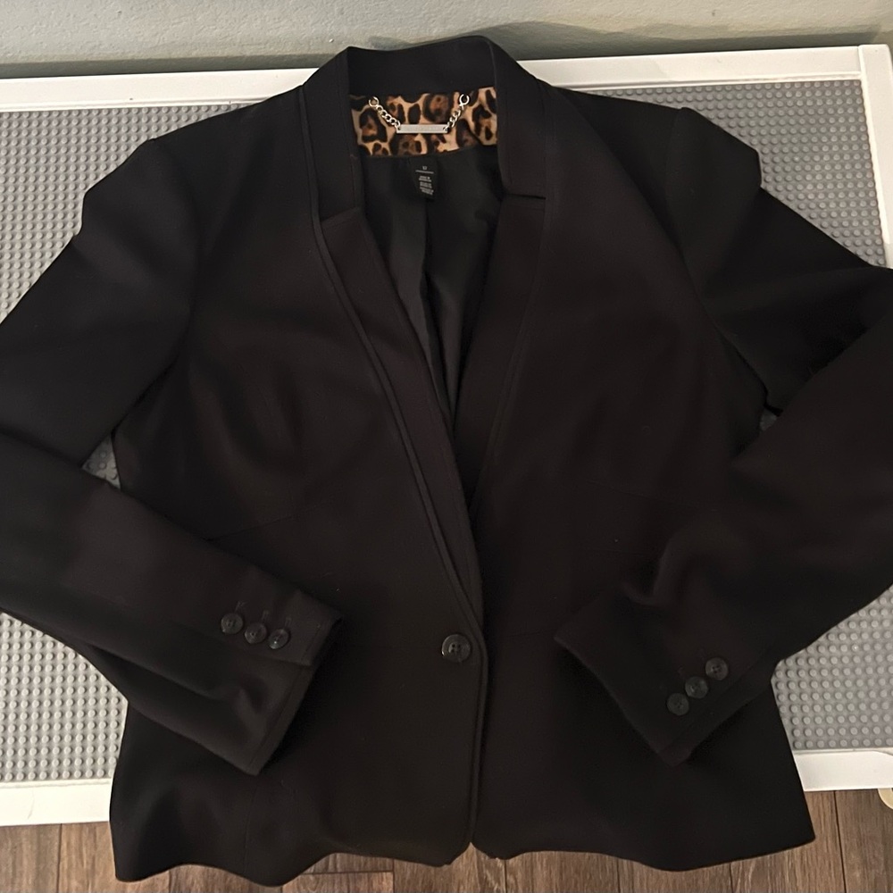 White House Black Market Black Blazer with Leopard Lining – Size 12